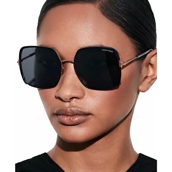 Tom Ford Raphaela Sunglasses Case 1006 Black Gold Large Oversized Designer - Picture 1 of 8